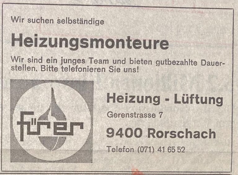Fürer AG, 1973: Ausführung erstes Grossprojekt, erste Lüftungsanlage