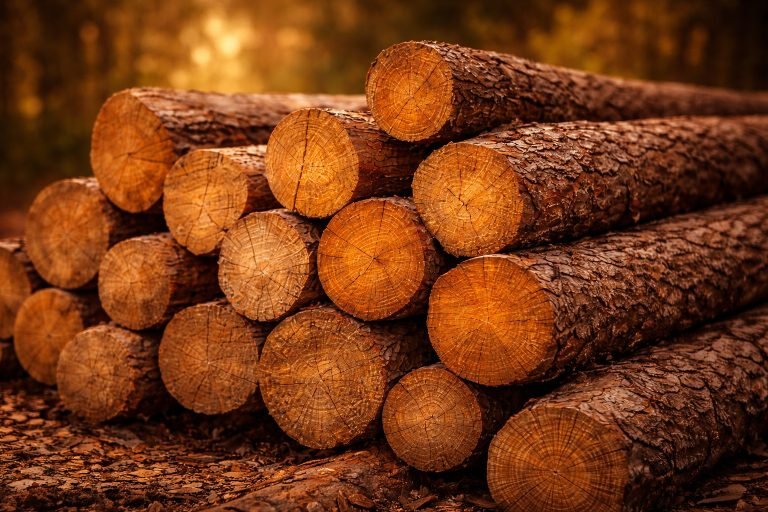 Gestapelte Holzstämme – Symbolbild für Holzfeuerungen